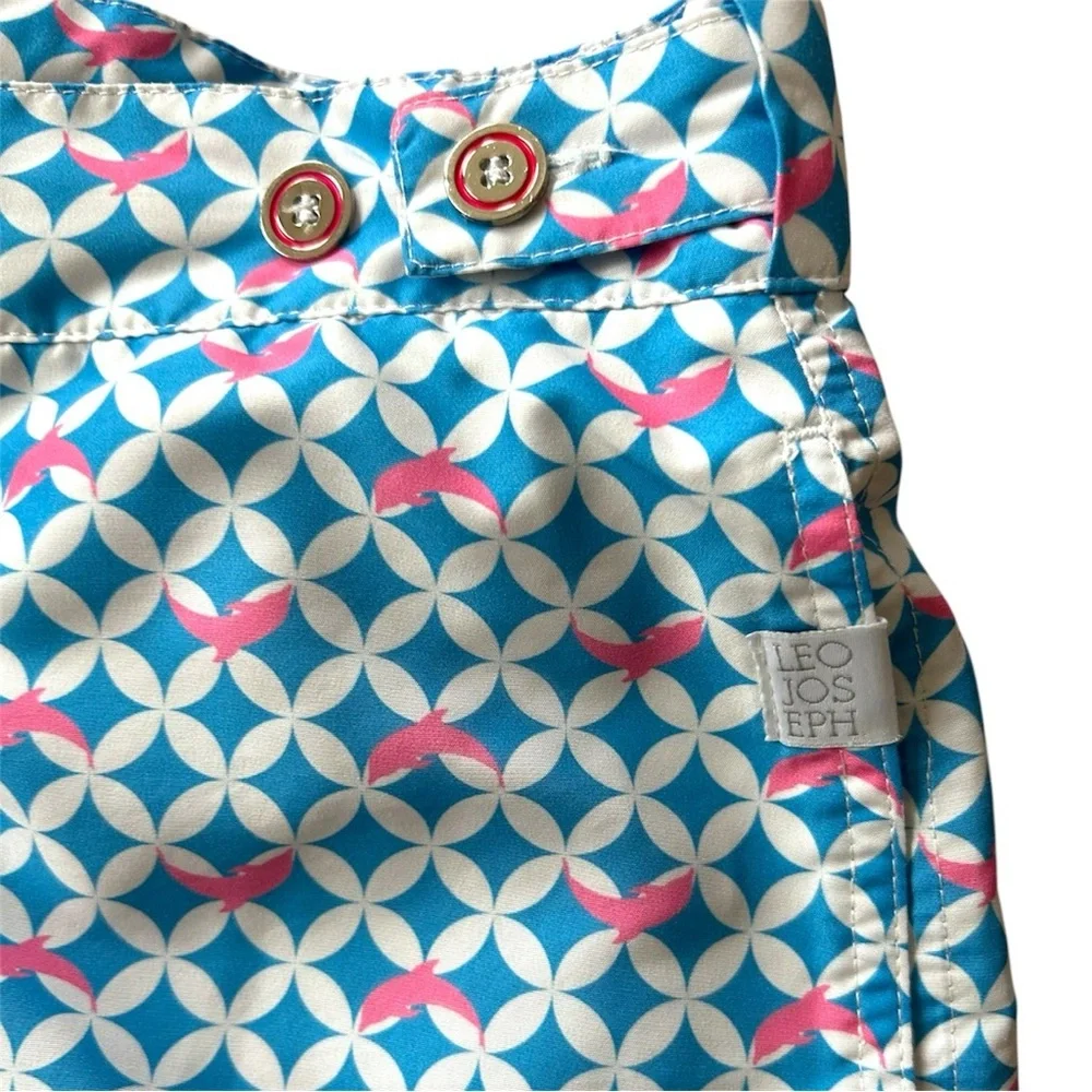 Leo Joseph Tailored Geometric Print Swim Shorts light blue pink Size 32